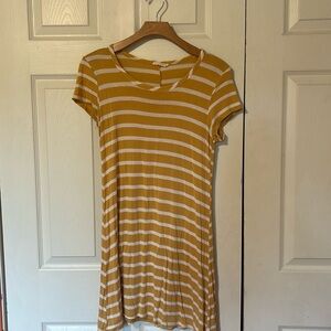 Yellow and white striped t-shirt dress